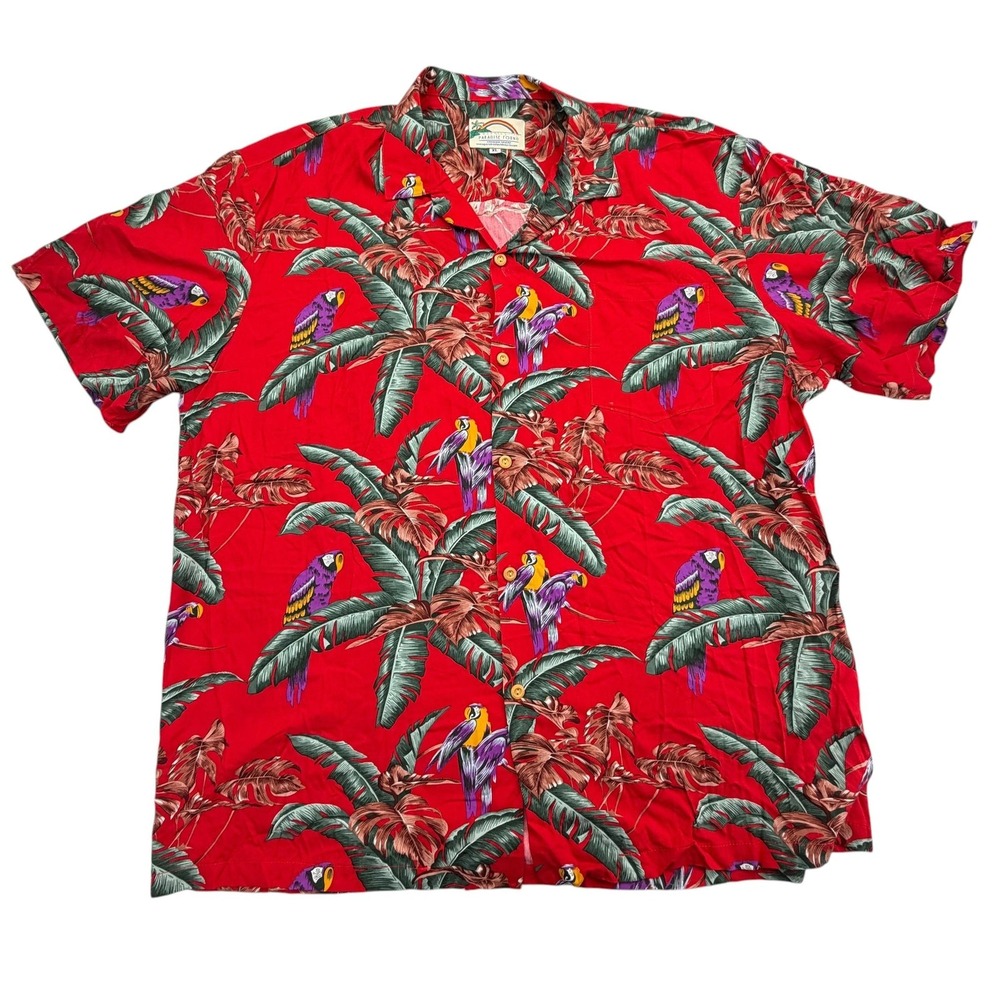 Paradise Found Shirt Mens XL Red Short Sleeve Button Rayon Parrot Magnum PI NWT